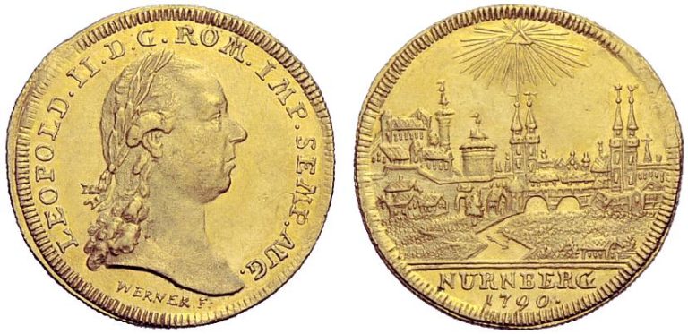 1790年ニュルンベルクのレオポルド2世 都市景観ダカット金貨の価値