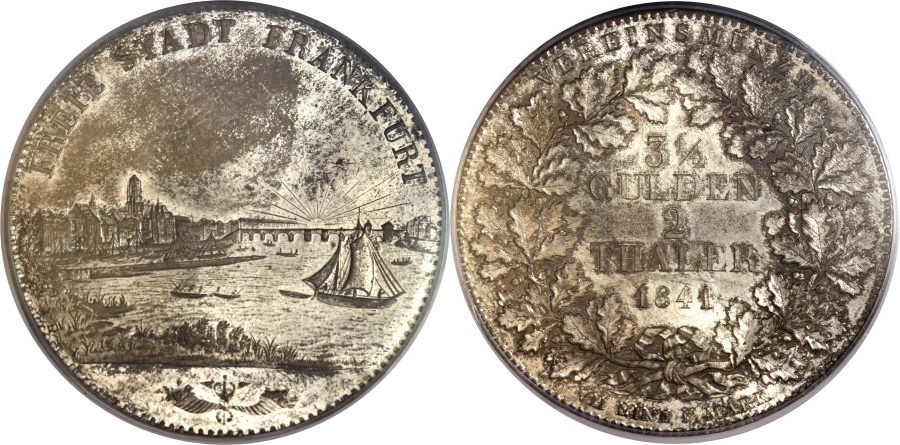 19世紀フランクフルトの都市景観2ターラー銀貨 | 古銭の森