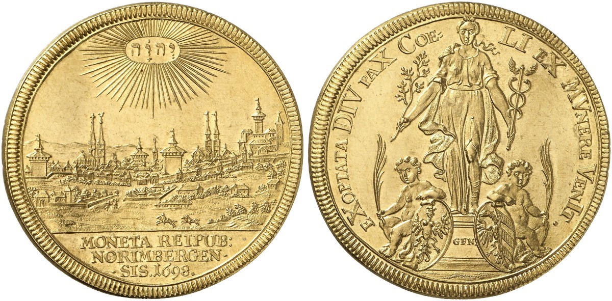 1698年ドイツニュルンベルクの都市景観6ダカット金貨 | 古銭の森