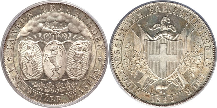 1842年グラウビュンデン4フランケン銀貨 | 古銭の森
