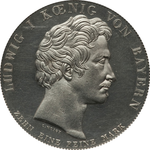 1825年ルートヴィヒ1世戴冠記念ターラー銀貨